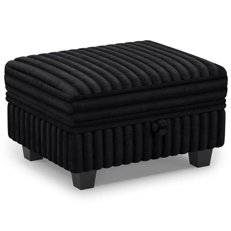 Faux Fur Storage Ottoman - Black