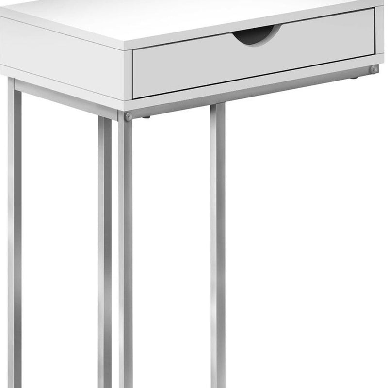 Laminate And Iron End Table With Drawer - White And Silver