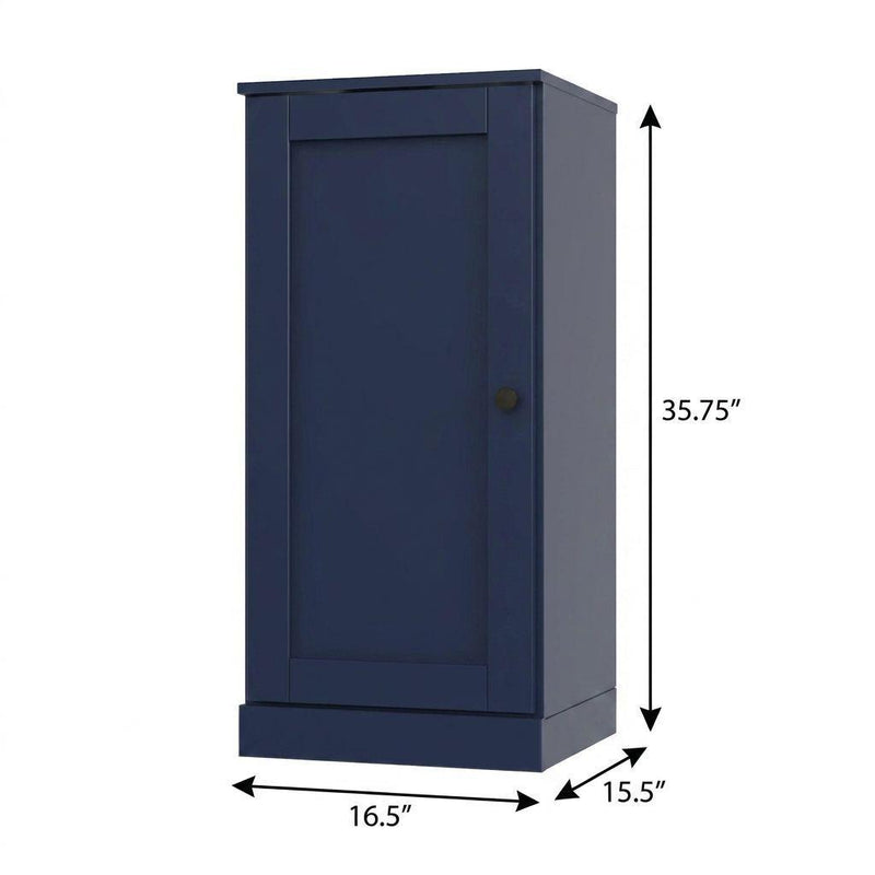 Solid Wood Adjustable Three Tier Library Bookcase With One Door (751328) - Navy Blue