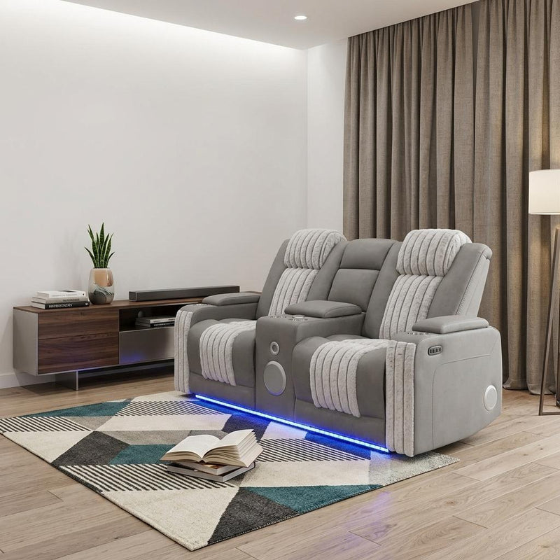 Corduroy Power Reclining Loveseat With Storage - Gray