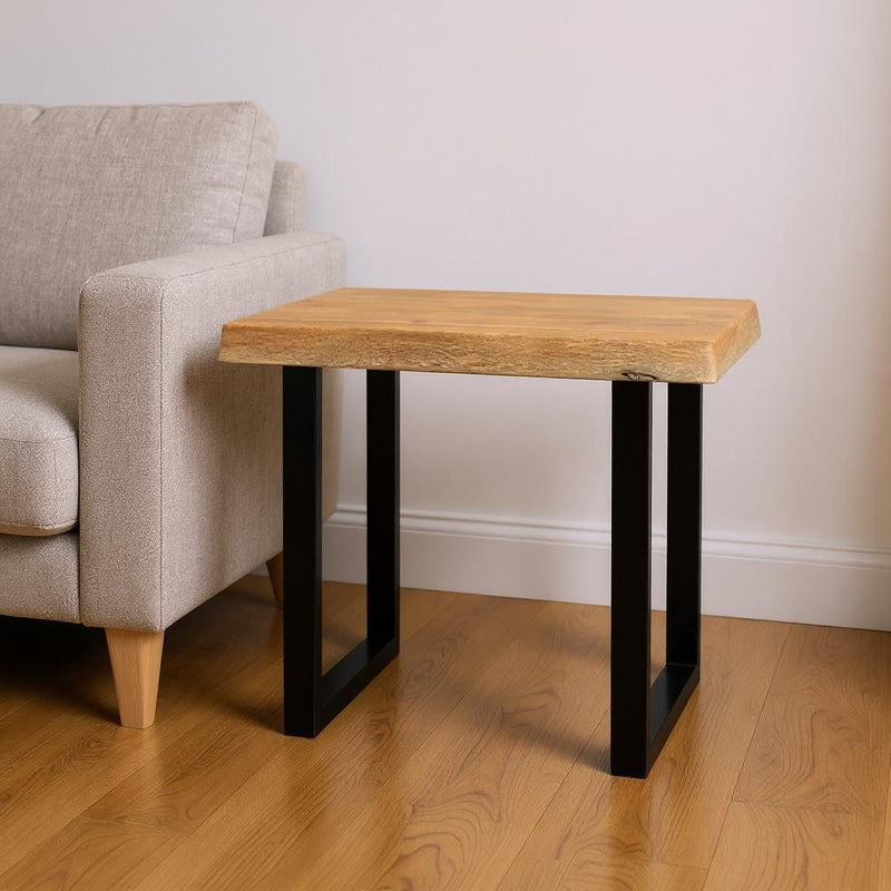 24" Distressed Solid Wood And Iron Square End Table - Natural