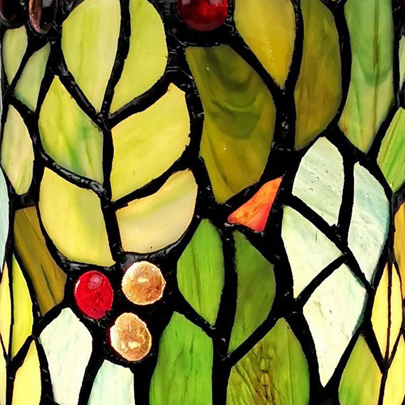 Leaves And Berries Stained Glass Accent Lamp - Green And Red