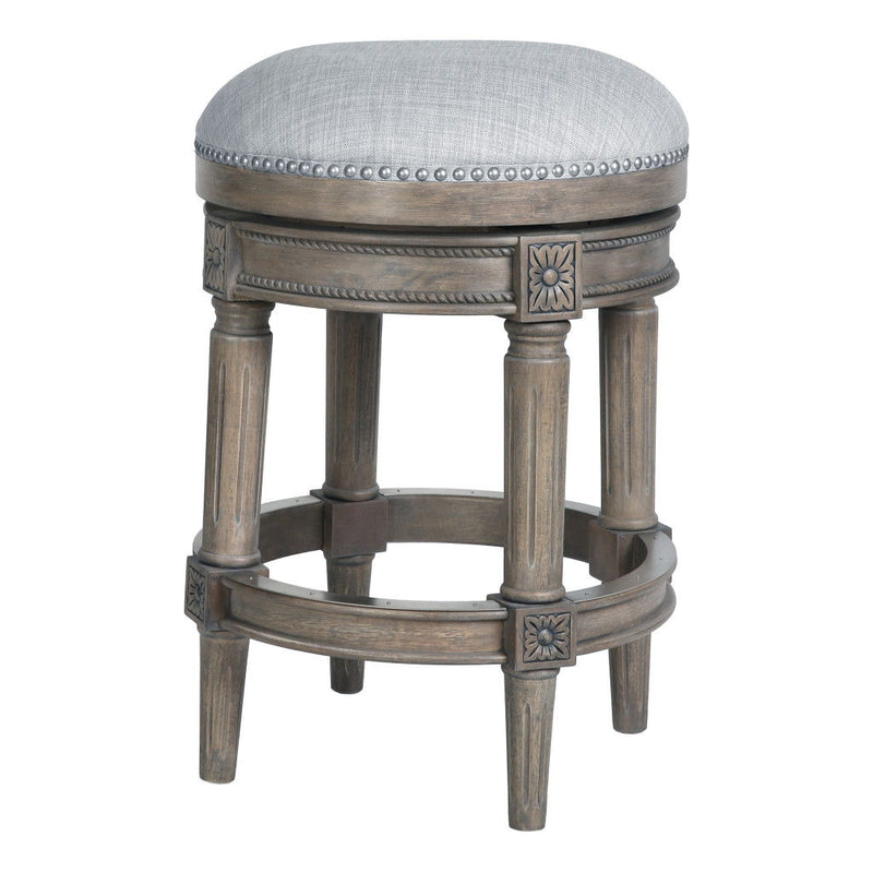 Solid Wood Swivel Backless Counter Height Bar Chair - Silver / Gray