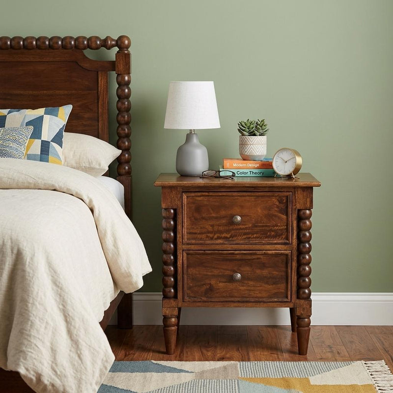 Solid Wood Spindle Two Drawer Nightstand (738441) - Brown