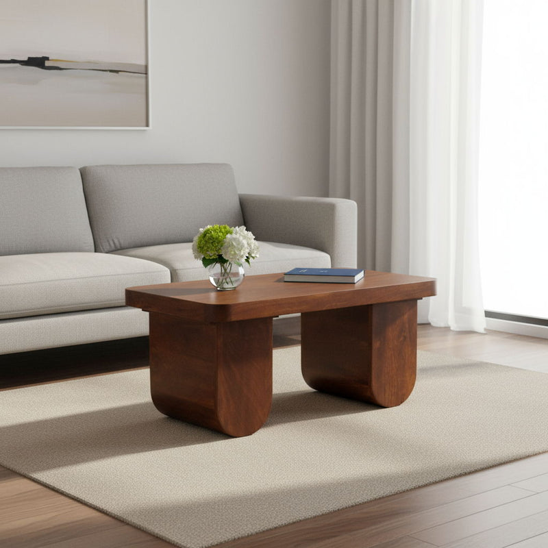 Solid Wood Double Pedestal Coffee Table - Chestnut
