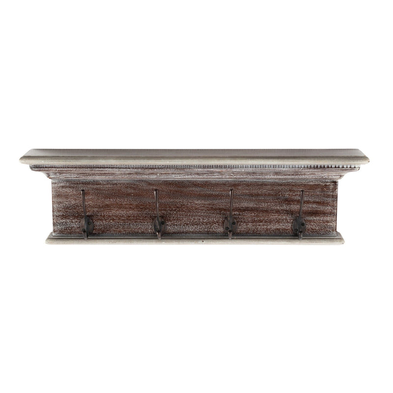 28" Solid Wood Four Hook Wall Mount Coat Rack - Brown