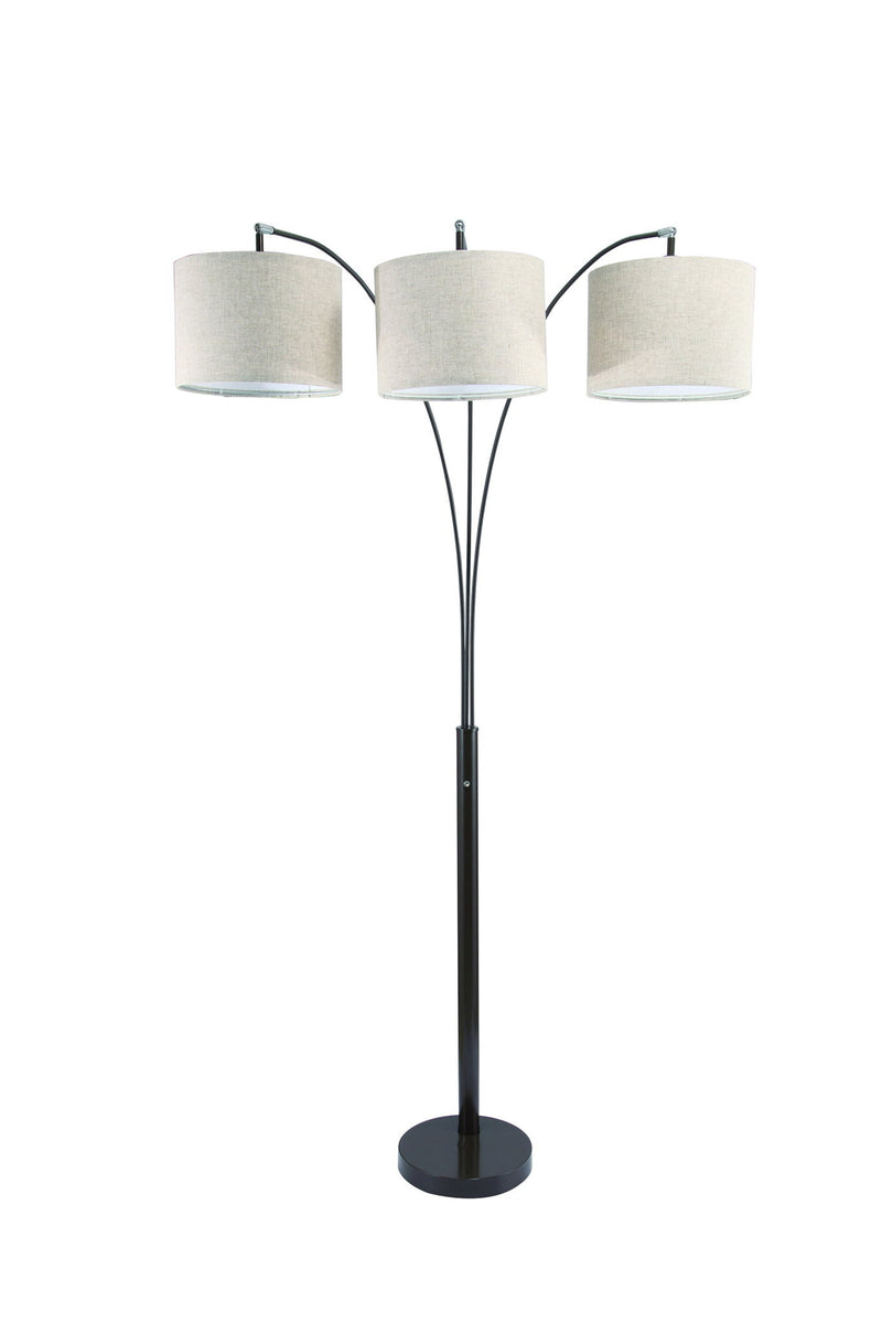 Three Lights Tree Floor Lamp With Beige Drum Shade - Beige And Espresso Brown
