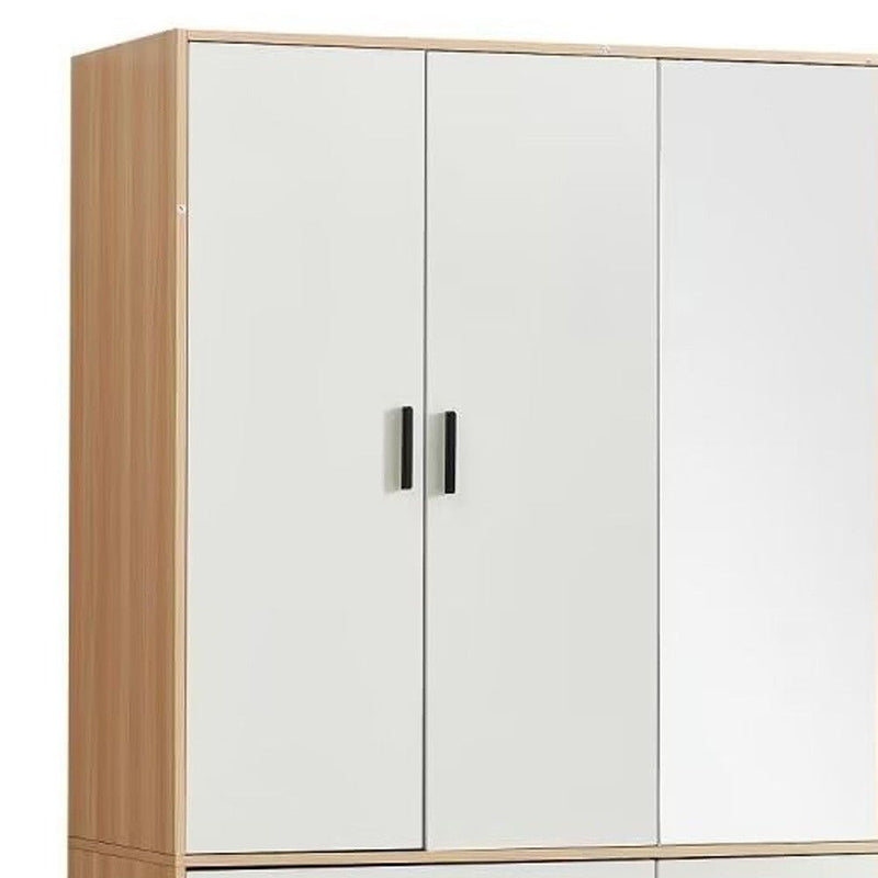 71" Mirro Three Door Three Drawer Combo Dresser - White And Natural