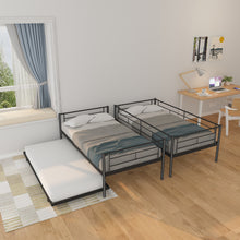 Load image into Gallery viewer, Twin Over Twin Metal Bunk Bed Frame with Trundle（Upgrade reinforcement version）
