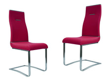 Load image into Gallery viewer, Upholstered Faux Leather Dining Side Chairs (Set of 2) - Red / Silver
