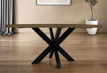 Load image into Gallery viewer, 60" Rounded Solid Wood And Iron Pedestal Base Dining Table - Black / Natural
