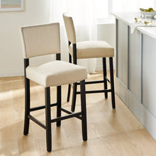Load image into Gallery viewer, Barstools With Rivet Decoration (Set of 2), Wood Frame, Bar Chairs For Kitchen Island - Beige
