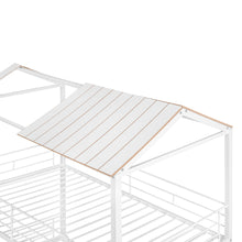 Load image into Gallery viewer, Twin Over Twin Bunk Bed Metal Bed with Half Roof, Guardrail and Ladder White
