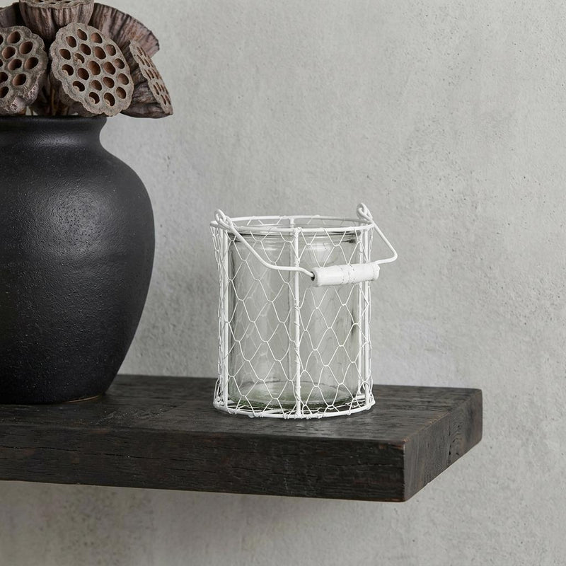 Wire Basket Jar - White / Clear