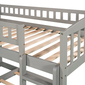 Twin Over Twin Bunk Bed with Slide and Ladder, Gray(OLD SKU :LP000514AAE)