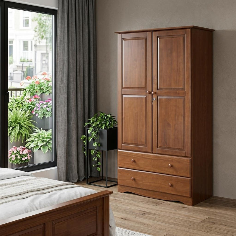 Solid Wood Two Door Two Drawer Combo Dresser - Coffee
