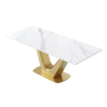 Load image into Gallery viewer, 70.84&quot; Modern Artificial Stone Panel V-Shaped Metal Legs, Can Accommodate 6-8 People - White / Gold
