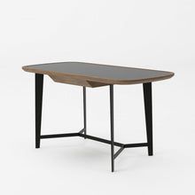 Load image into Gallery viewer, 55" Walnut And Black Glass Rectangular Writing Desk
