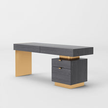 Load image into Gallery viewer, 63" Gray and Gold Writing Desk With Four Drawers
