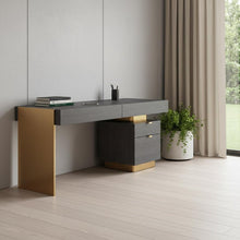 Load image into Gallery viewer, 63" Gray and Gold Writing Desk With Four Drawers
