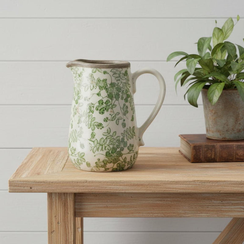 Leaf Round Jug Vase (574384) - Green / White