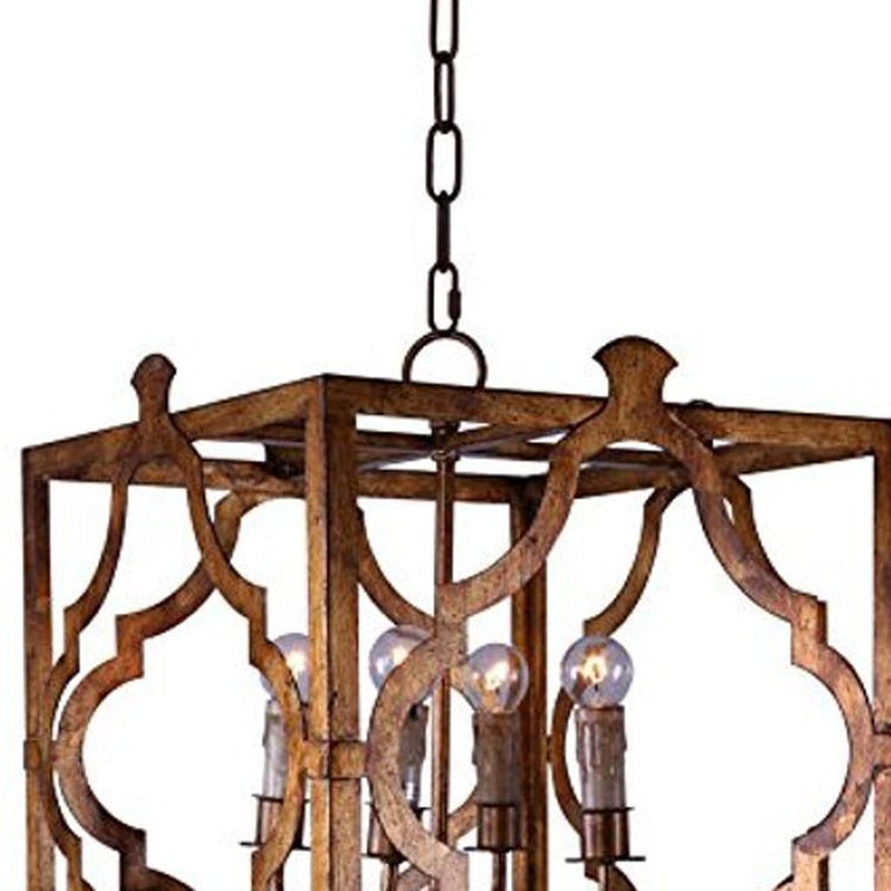 Square And Quatrefoil Metal Dimmable Chandelier - Antiqued Bronze
