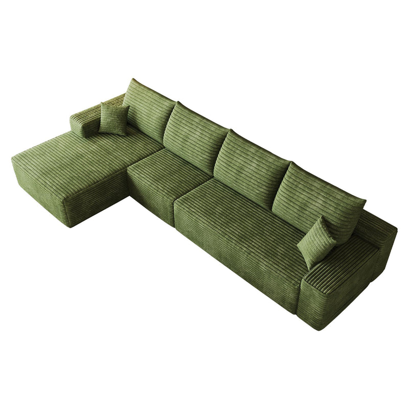 Corduroy Modular L Shaped Sofa And Chaise Sectional (762649) - Green
