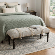 Load image into Gallery viewer, 47" Cream And Black Leg Abstract Stripe and Dot Upholstery Bench
