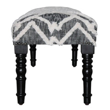 Load image into Gallery viewer, 47" Gray And White Geometric Cotton Upholstered Distressed Bench
