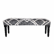 Load image into Gallery viewer, 47" Gray And White Geometric Cotton Upholstered Distressed Bench
