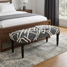 Load image into Gallery viewer, 47" Gray And White Geometric Cotton Upholstered Distressed Bench
