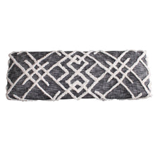 Load image into Gallery viewer, 47" Gray And White Geometric Cotton Upholstered Distressed Bench
