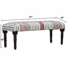 Load image into Gallery viewer, 47" Ivory Red and Pink Black Leg Chevron Stripe Upholstered Bench
