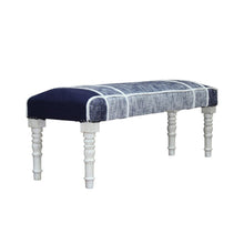 Load image into Gallery viewer, 47" Blue And Gray Textural White Leg Upholstered Bench
