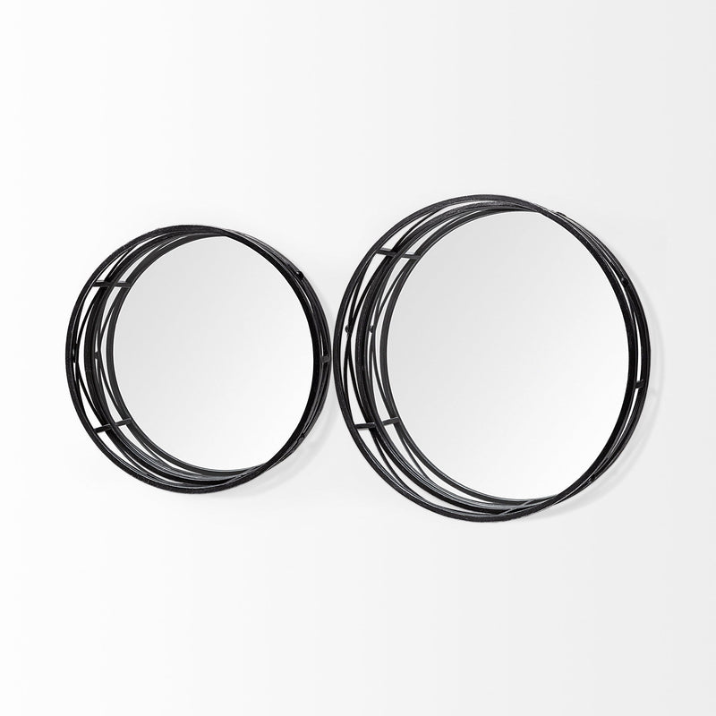 Round Metal And Mirrored Glass Vanity Trays (Set of 2) - Black