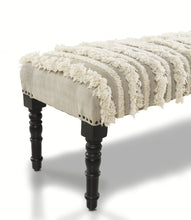Load image into Gallery viewer, 47" Cream Textural Boho Stripe Black Leg Upholstered Bench
