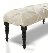 Load image into Gallery viewer, 47" Cream and Black Cotton Upholstered Geometric Bench
