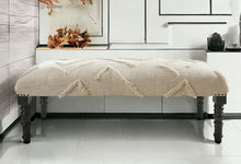 Load image into Gallery viewer, 47" Cream and Black Cotton Upholstered Geometric Bench
