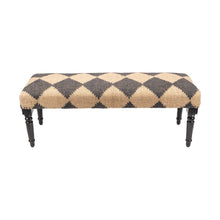 Load image into Gallery viewer, 47" Tan And Black Black Leg Checkered Upholstered Bench
