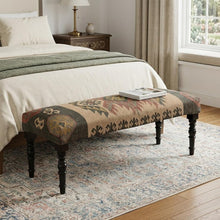 Load image into Gallery viewer, 47" Shades of Brown Black Leg Southwest Upholstered Bench
