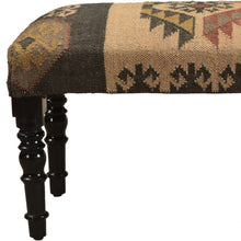 Load image into Gallery viewer, 47" Shades of Brown Black Leg Southwest Upholstered Bench
