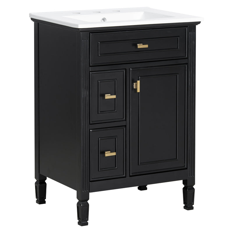 Modern Bathroom Vanity With Sink, Flip Drawer, 2 Drawers, Adjustable Shelf