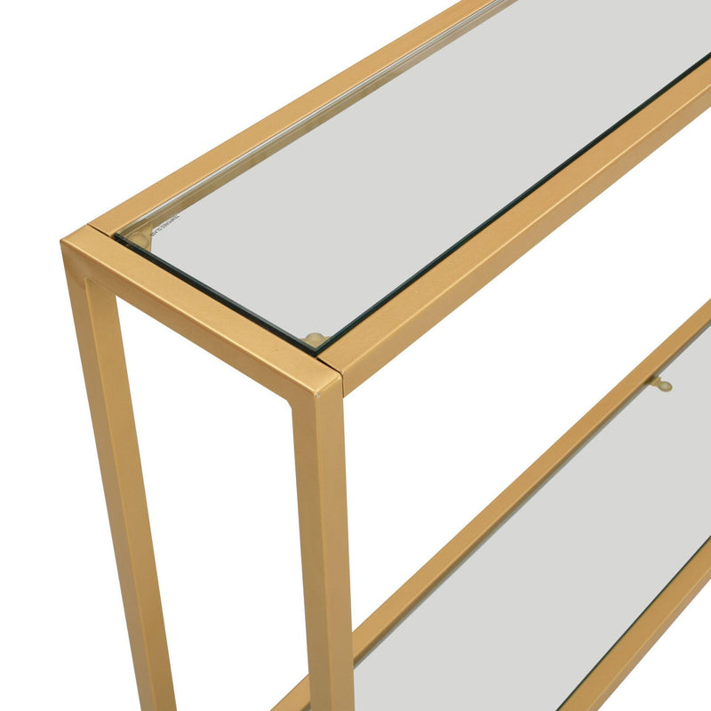 Clear And Glass And Iron Console Table With Shelf - Gold