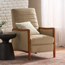 Load image into Gallery viewer, Mid Century Modern Fabric Channel Stitch Wood Pushback Recliner
