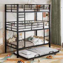 Load image into Gallery viewer, Triple Bunk Bed With Trundle, Heavy Duty Steel Construction
