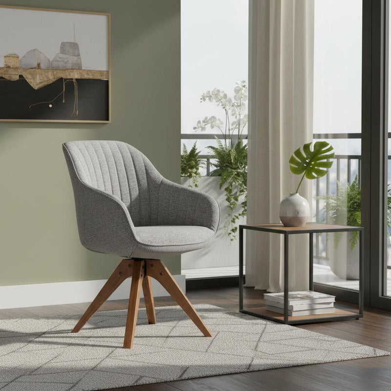 Fabric Swivel Arm Chair 23" - Dark Gray And Natural