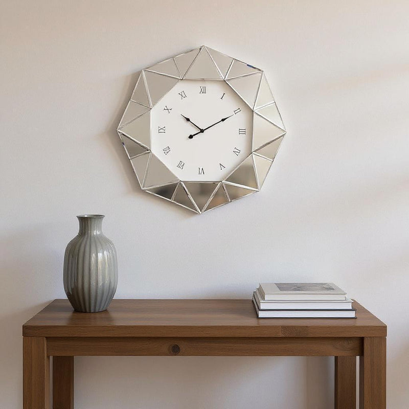 Mirrored Silent Analog Geometric Wall Clock (635637) - Silver
