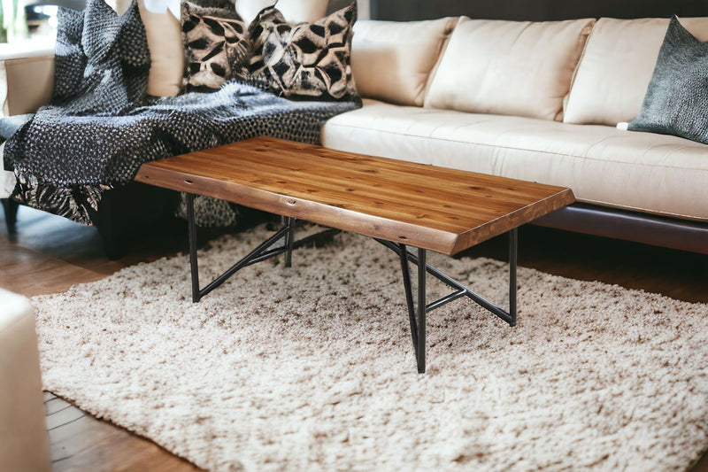 50" Solid Wood And Metal Coffee Table - Brown And Black