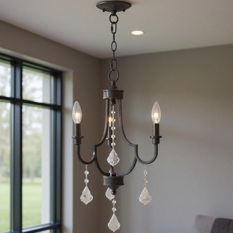 22'' Three Light Dimmable Chandelier With Shades - Bronze