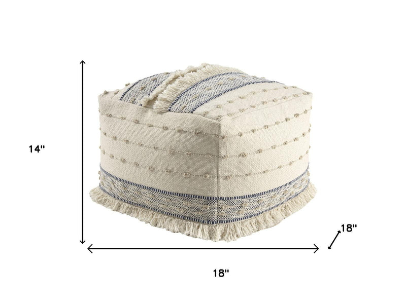 Cotton Wool Striped Pouf Ottoman - Ivory / Navy Blue